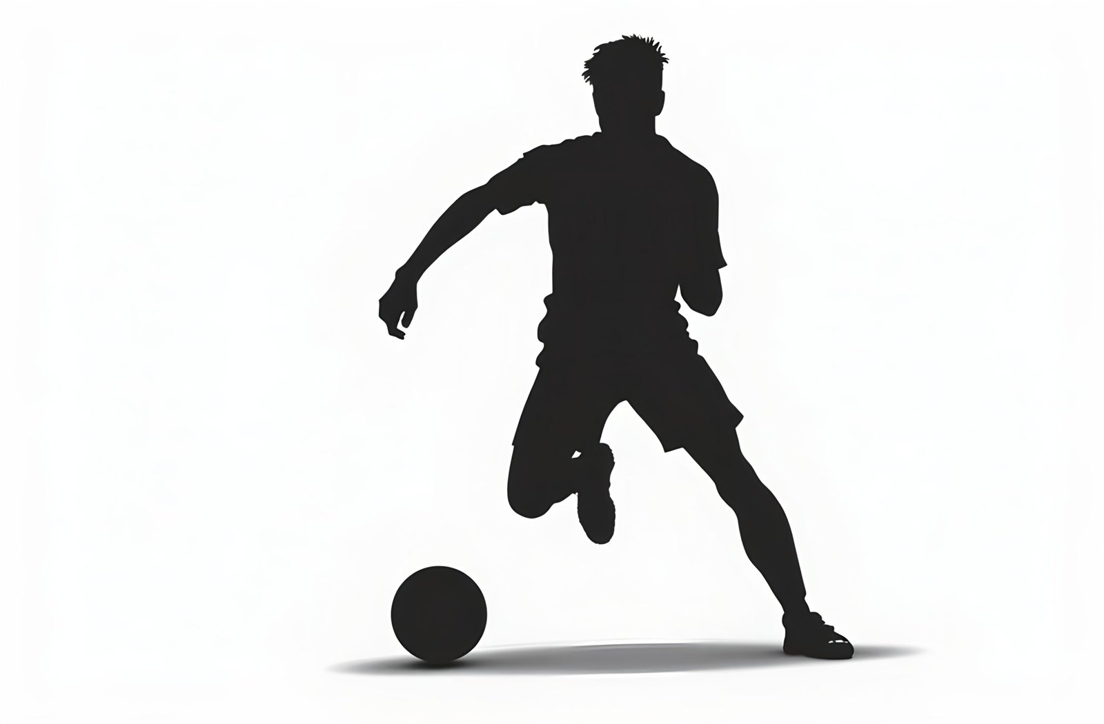 Silhouette of a soccer player kicking ball