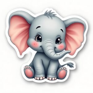 die cut sticker of cartoon cute baby elephant