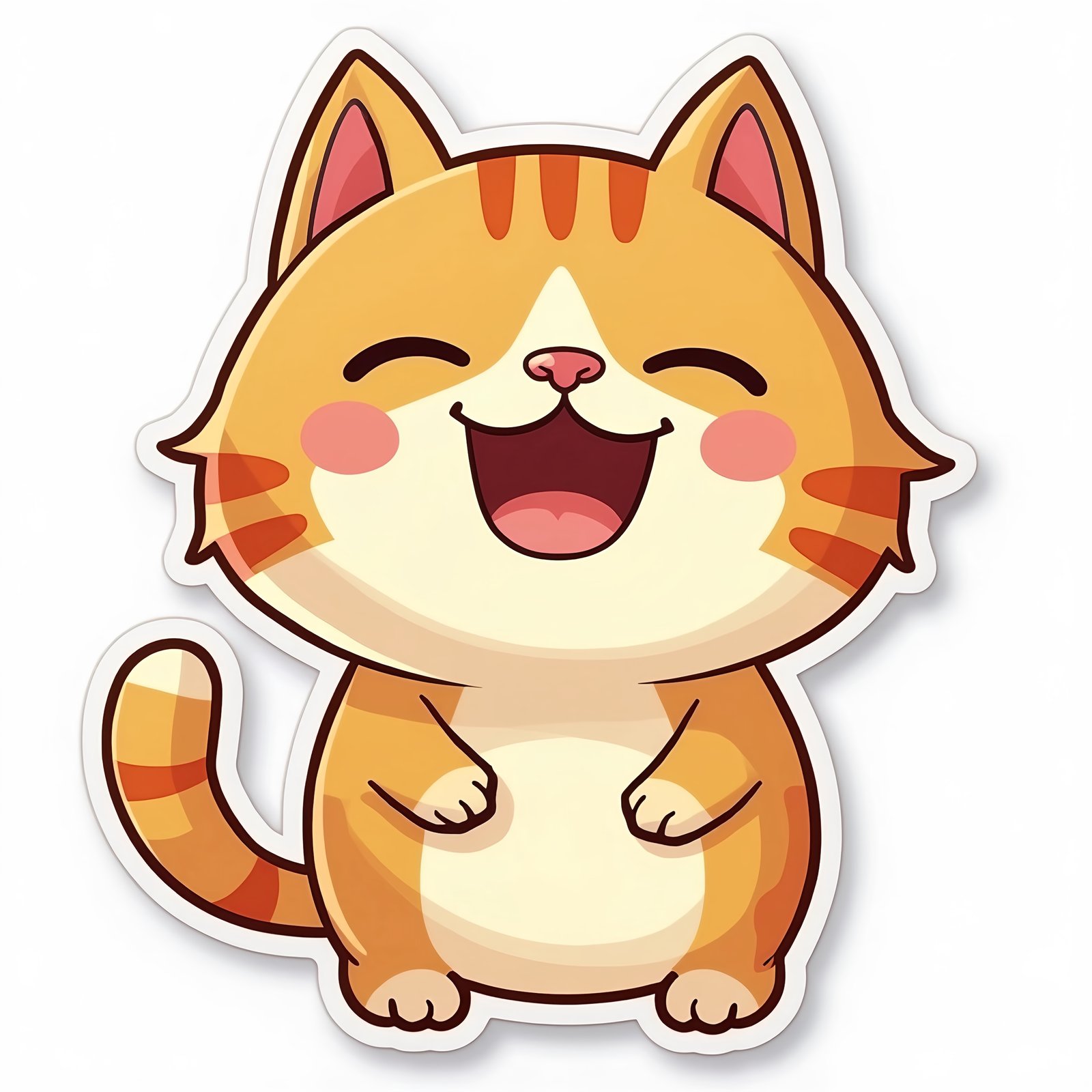 Cute cartoon cat character with big happy smile and friendly cheerful expression