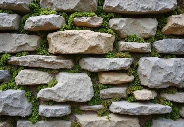 rough natural stone wall texture with moss