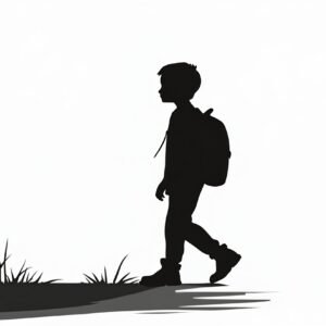 silhouette of student carrying backpack walking to school