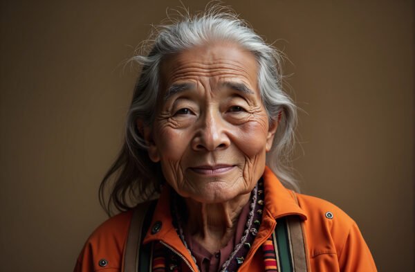 Portrait of Indigenous elder woman with traditional clothing - Image 1