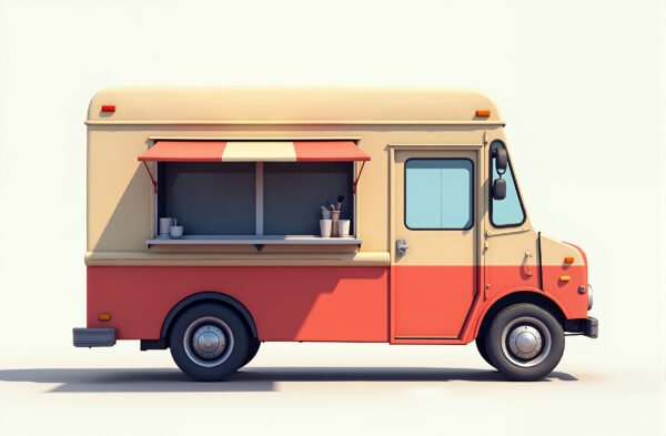 Food truck mockup with clean side surfaces and open serving window