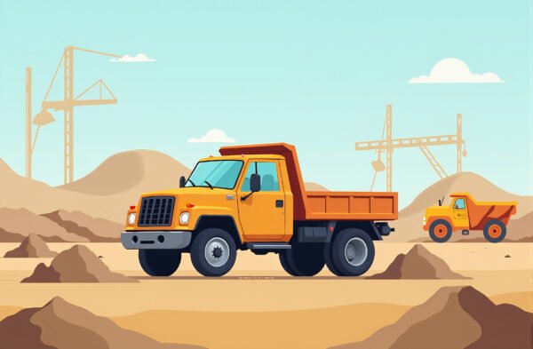 Vector mockup of a pickup truck at construction site