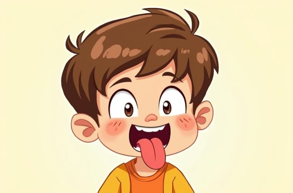 Cartoon vector of a kid sticking out their tongue in a silly expression