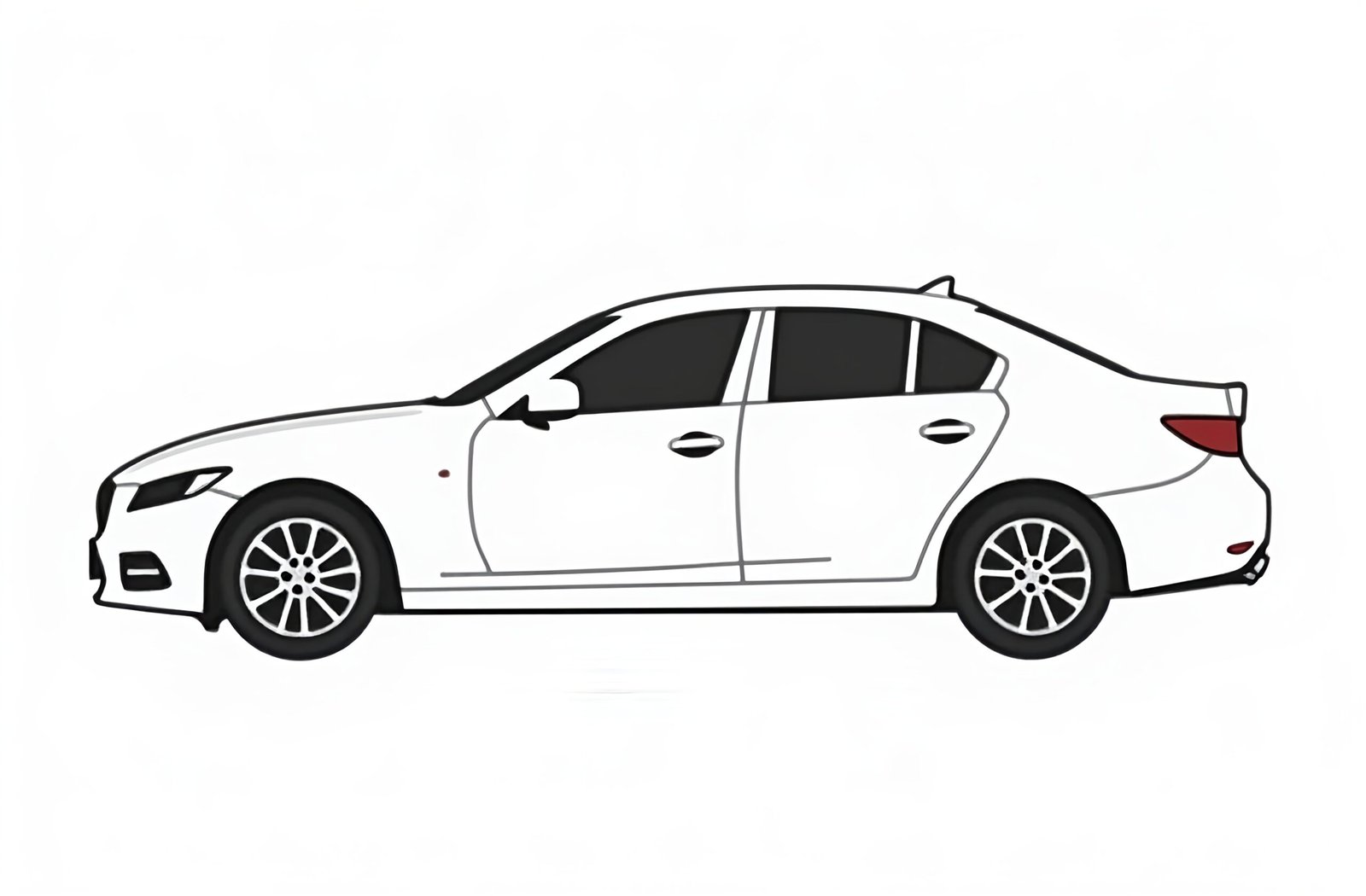 Clean minimal line art illustration of sedan car side view with simple geometric design