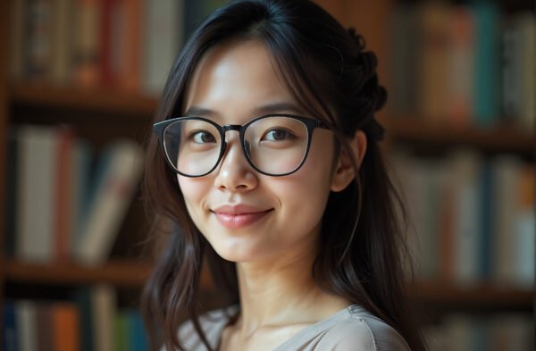 Portrait of a young East Asian woman with glasses