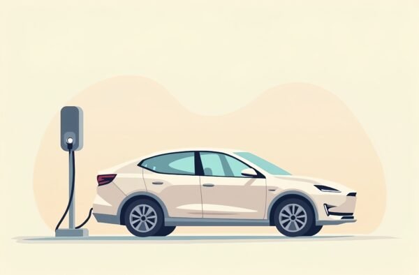 Flat design electric car at charging station