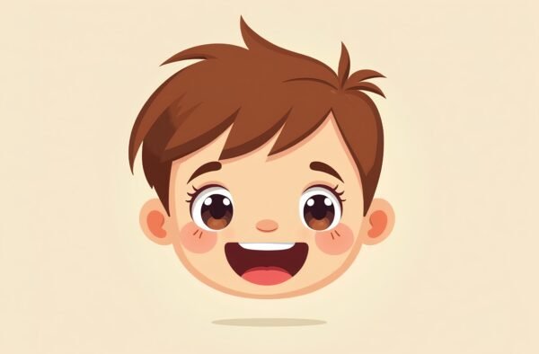 Flat vector headshot of a happy laughing child with a wide joyful grin