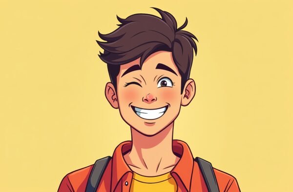 Flat vector illustration of a young man winking playfully