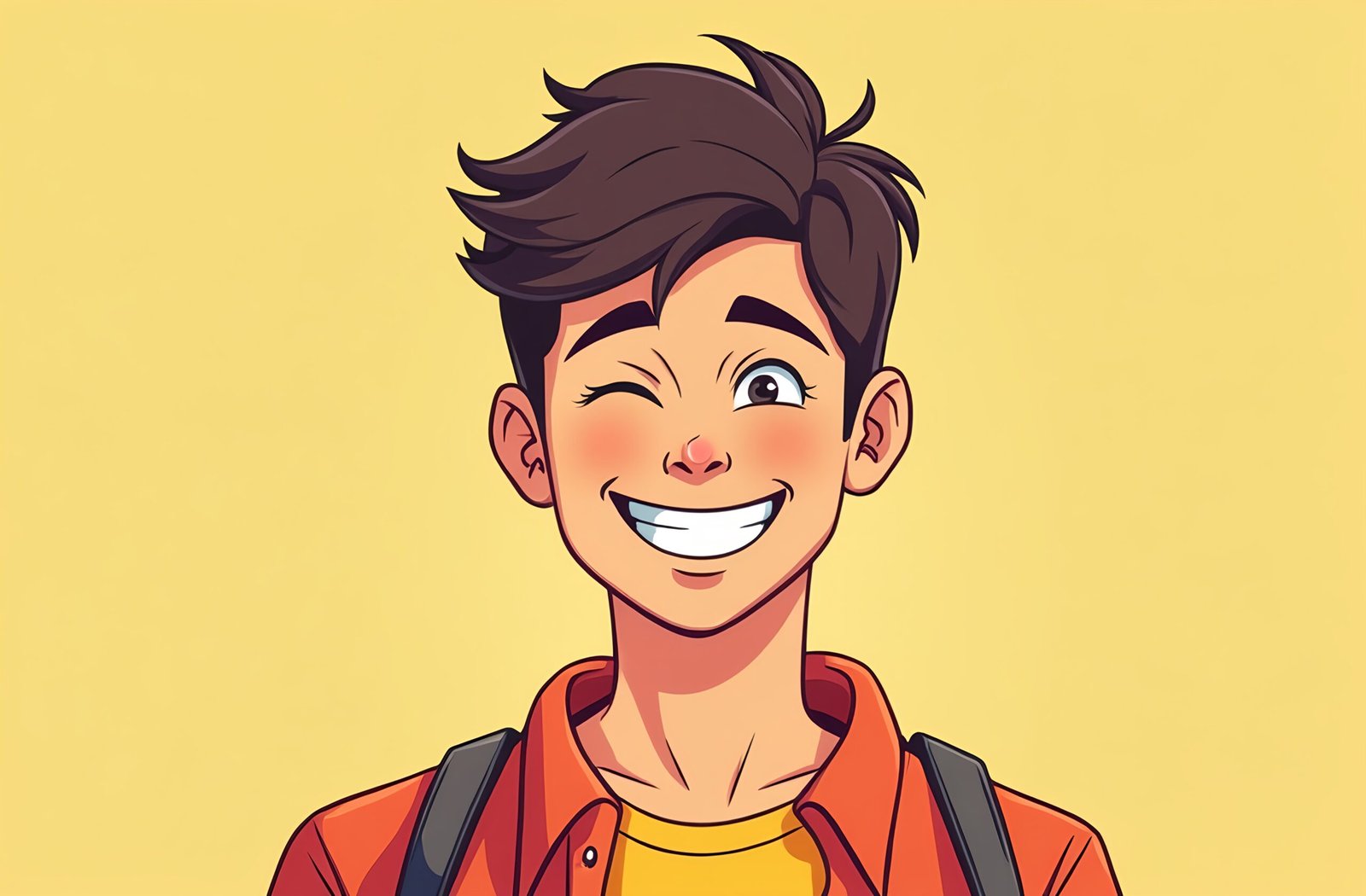 Flat vector illustration of young man winking playfully with friendly casual expression