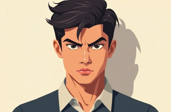 Flat vector portrait of a young man with a determined focused expression