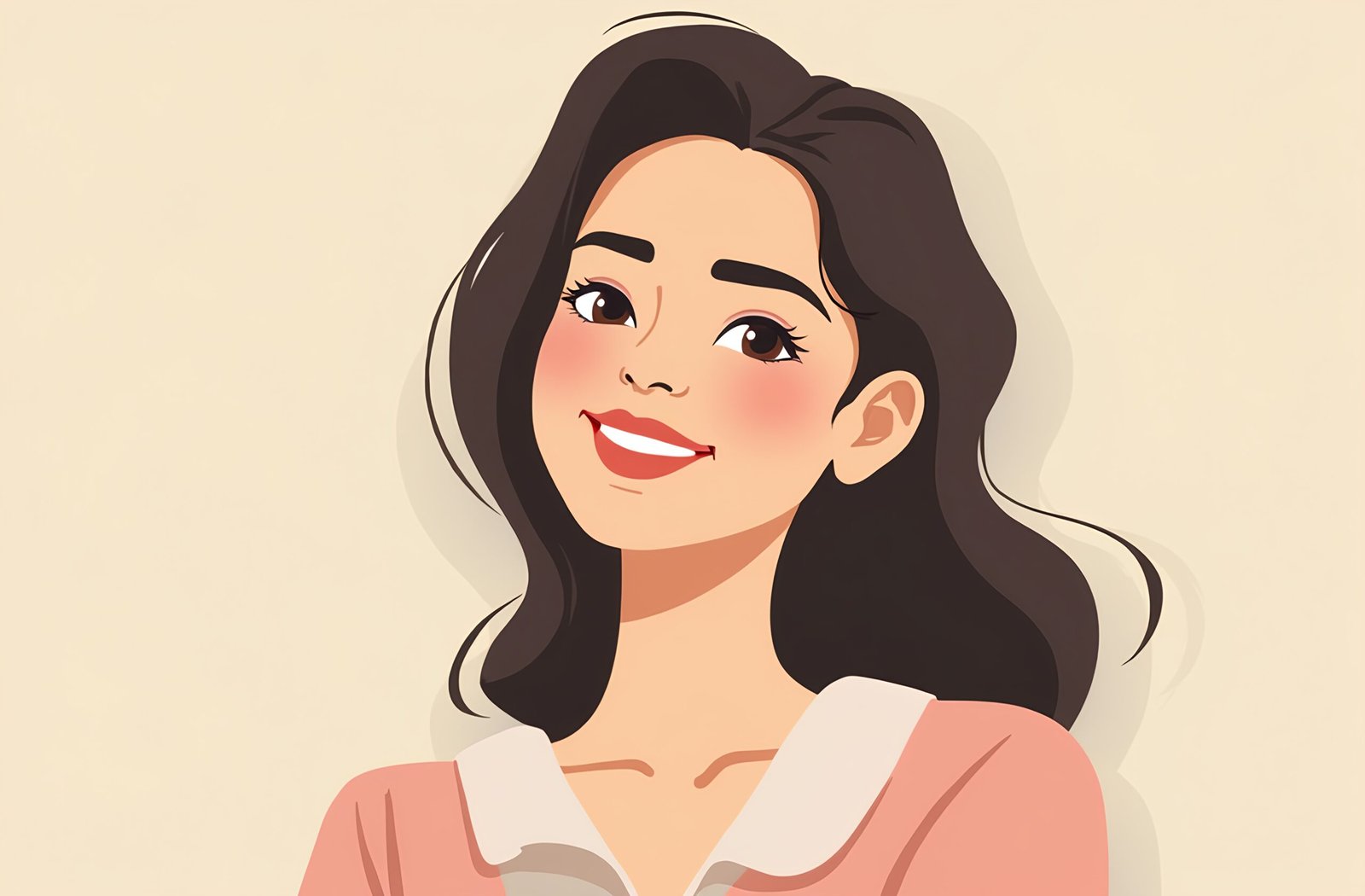 Flat vector portrait of young professional woman smiling confidently with assured positive expression