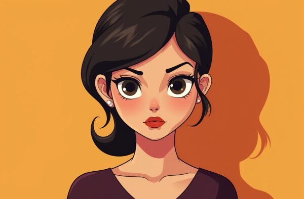 Flat vector portrait of a young woman with a determined focused expression