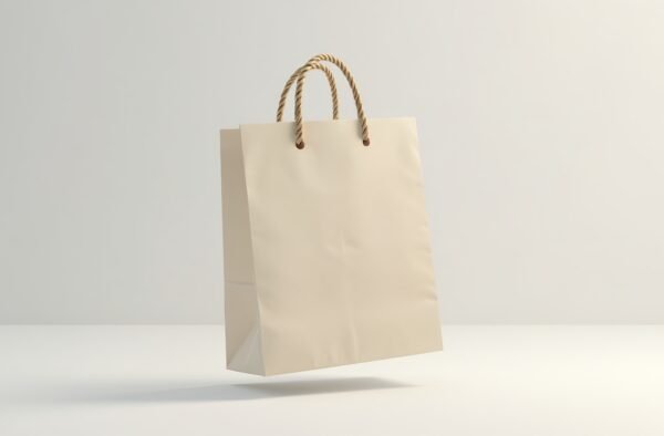 Floating shopping paper bag mockup with copy space ready for adding text or graphics