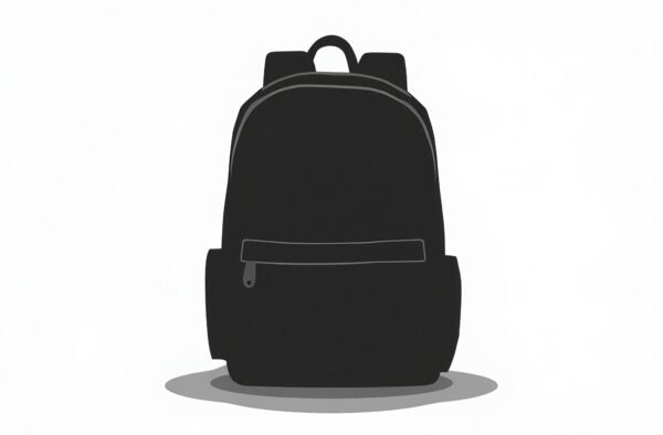 Minimal black silhouette of a backpack isolated on white background