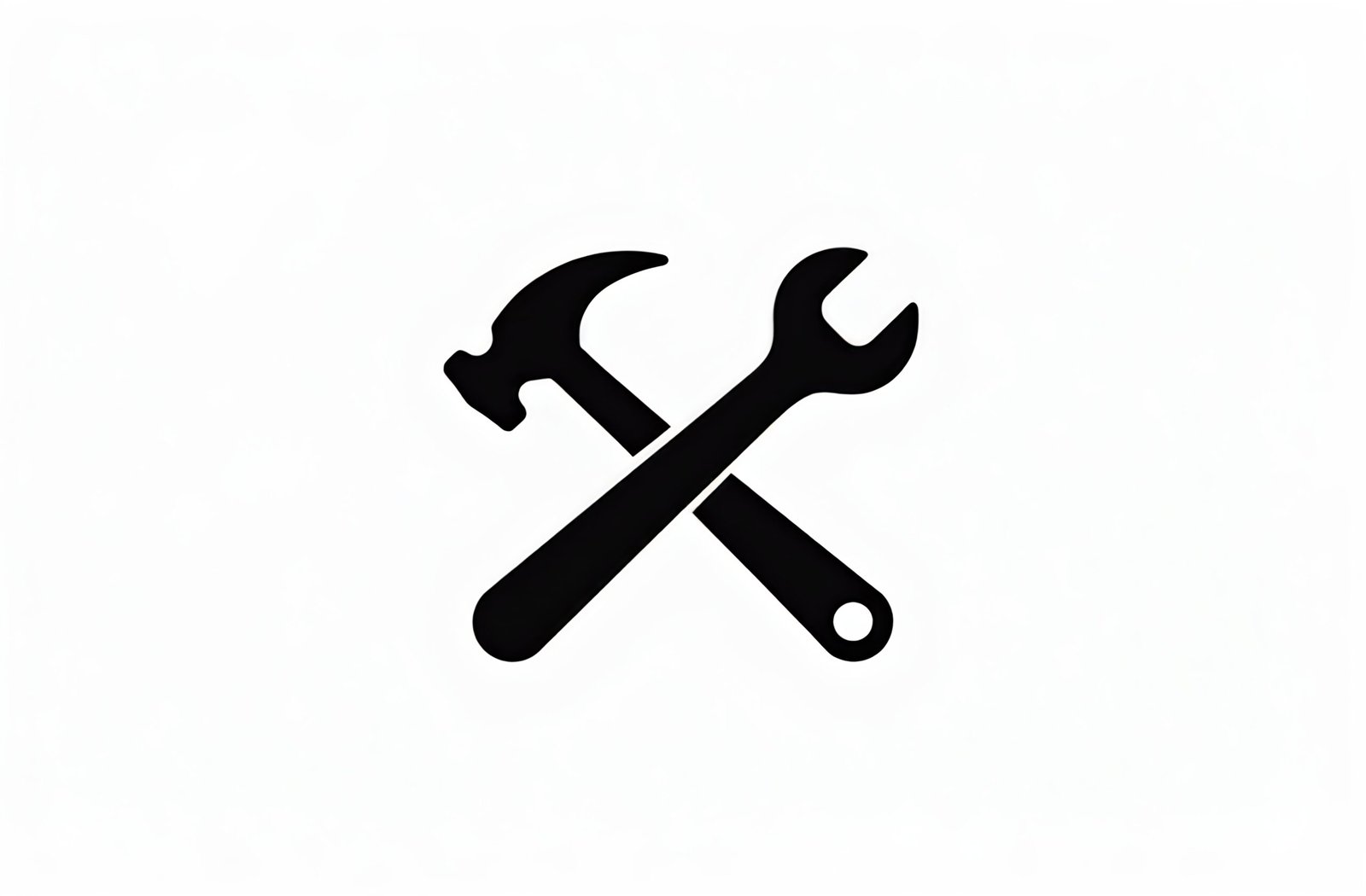 Minimal black silhouette of a hammer and wrench crossed