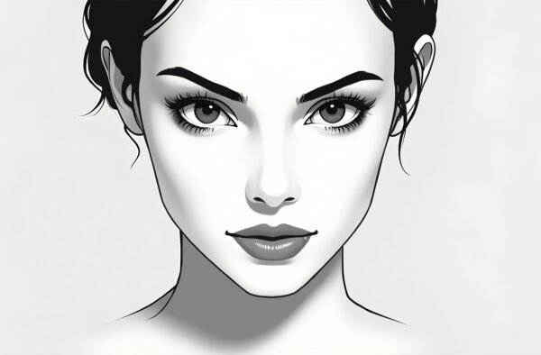 Minimal vector woman headshot with neutral expression monochrome