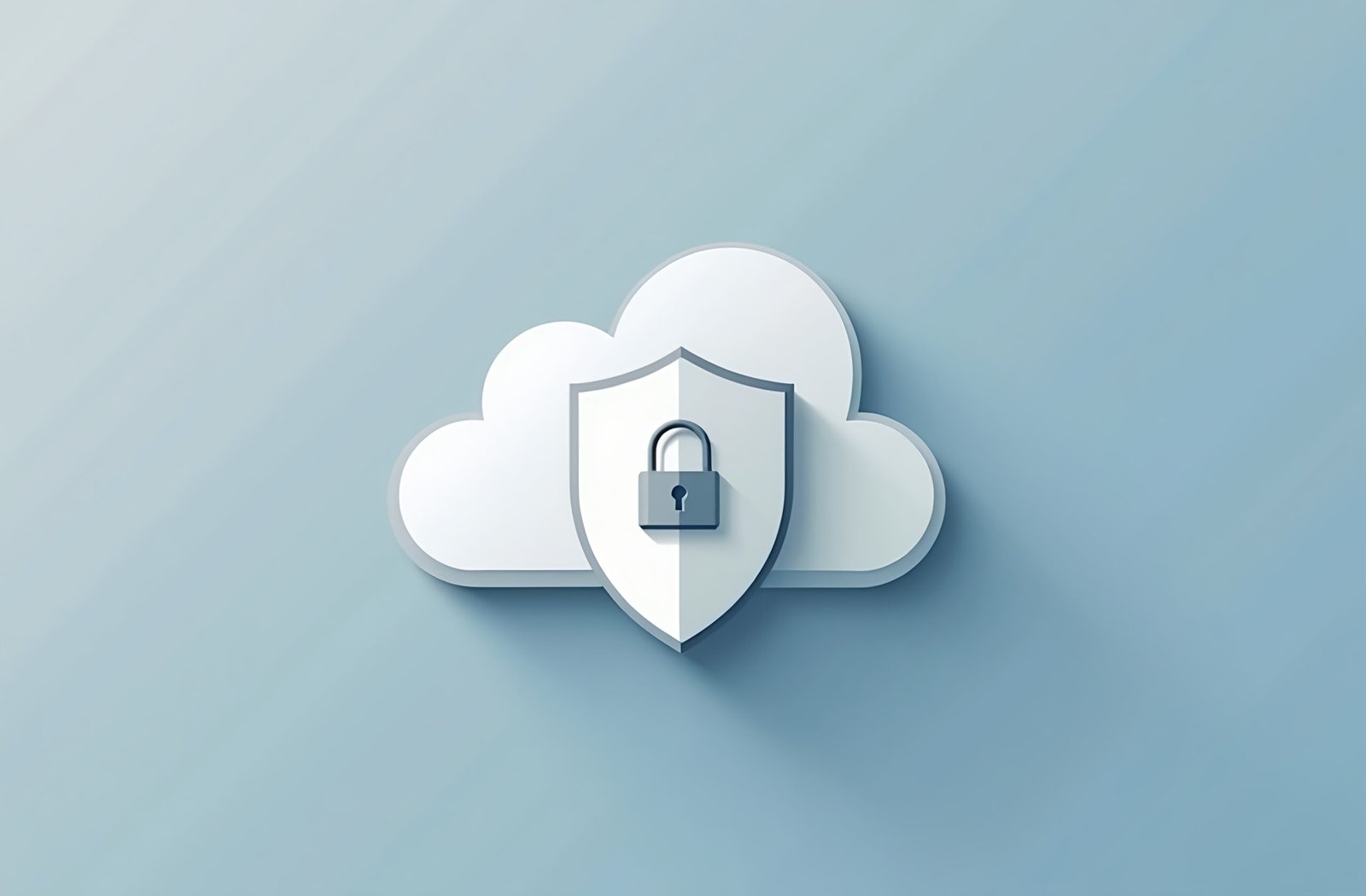 Minimalist cloud storage security illustration featuring shield and lock symbols for data safety