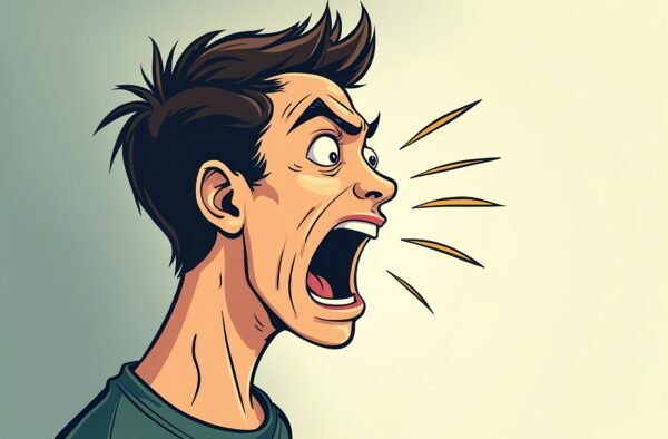 Profile vector view of a man screaming in frustration