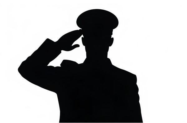 Silhouette Front view of a captain military officer saluting