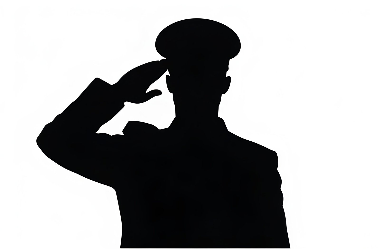 Silhouette of military captain saluting front view—ideal for veterans, uniforms and military visuals