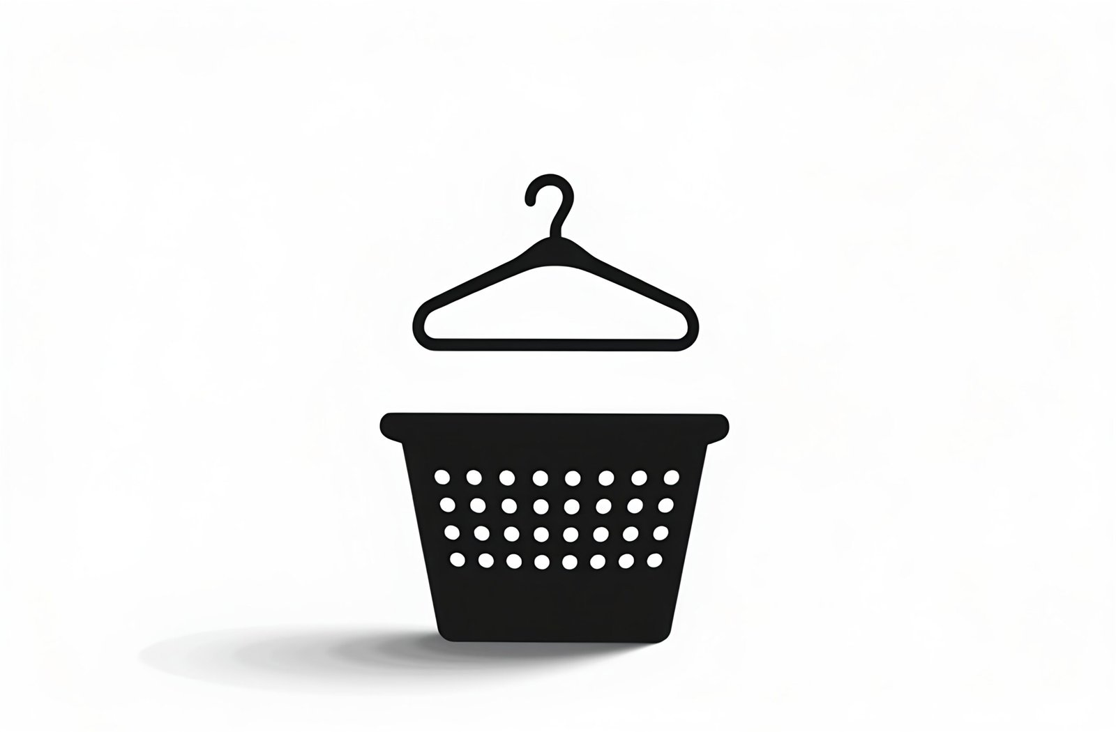 Black silhouette vector illustration of laundry basket and clothes hanger isolated on white background