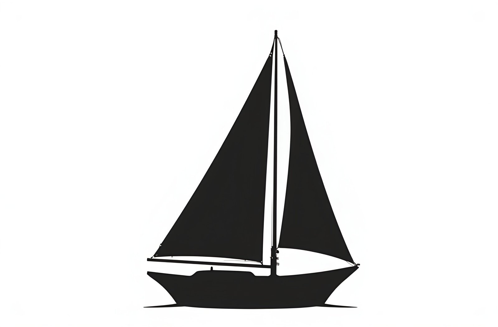 Silhouette of sailboat with triangular sails—ideal for nautical, travel and maritime visuals