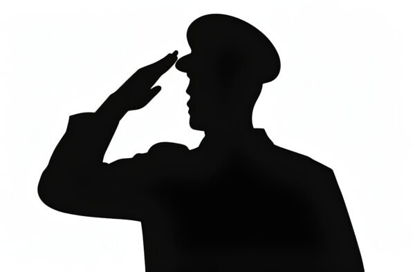 Silhouette of a captain military officer saluting