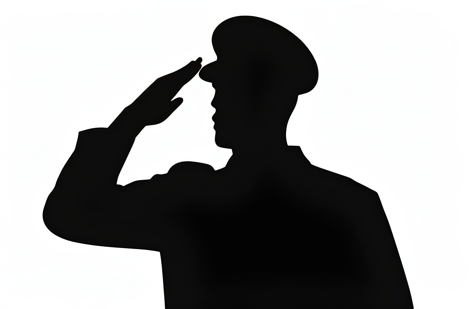 Silhouette of military captain saluting front view—ideal for military, veteran and uniform visuals