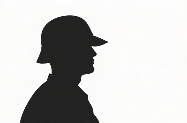 Silhouette of a soldier in uniform with helmet side view vector black on white