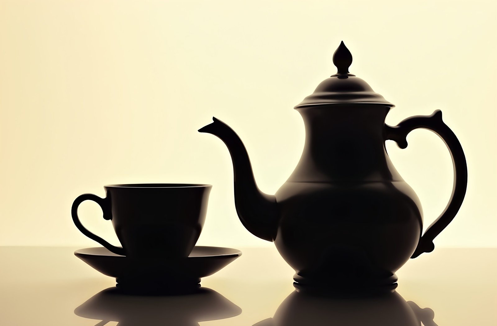 Silhouette of a kettle and teacup side by side