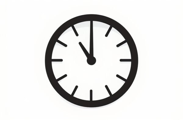 Black and white vector illustration of wall clock showing time