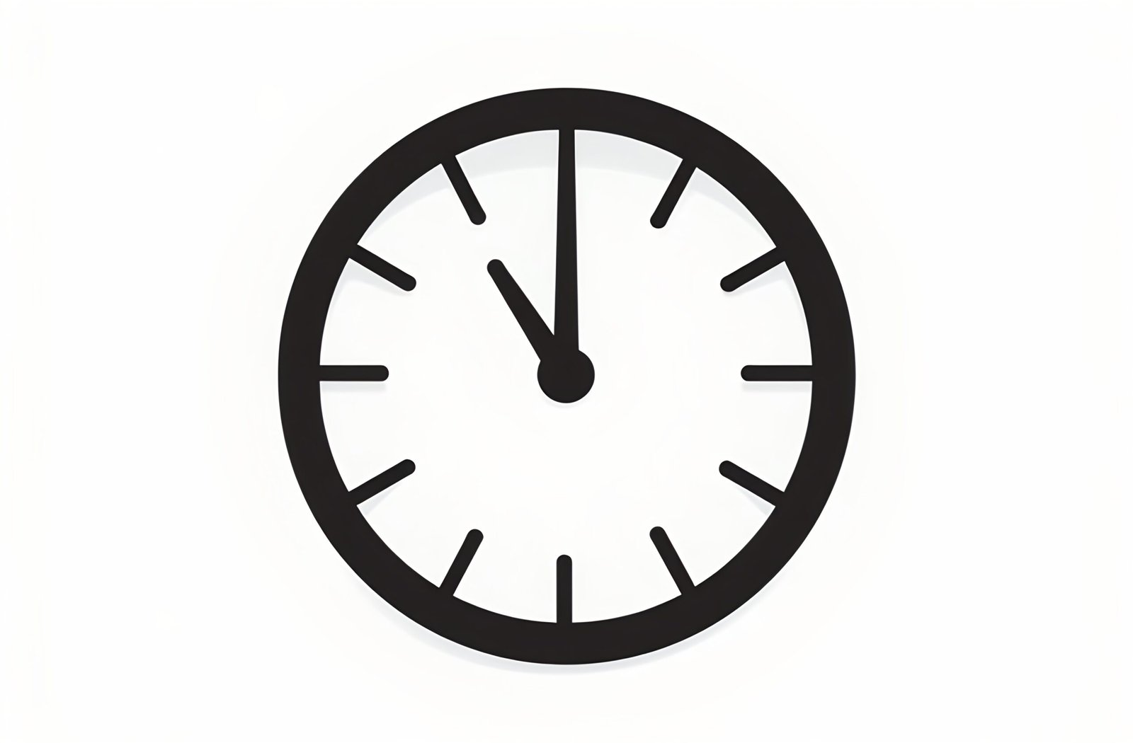 Black and white vector wall clock showing time with clean round design isolated on white background