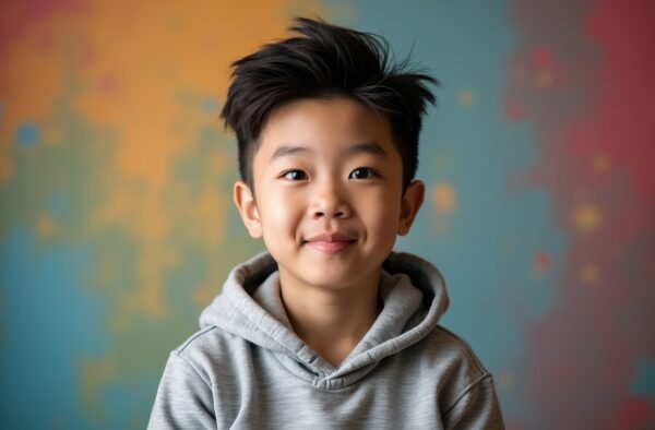 Teenage Asian boy with modern hairstyle