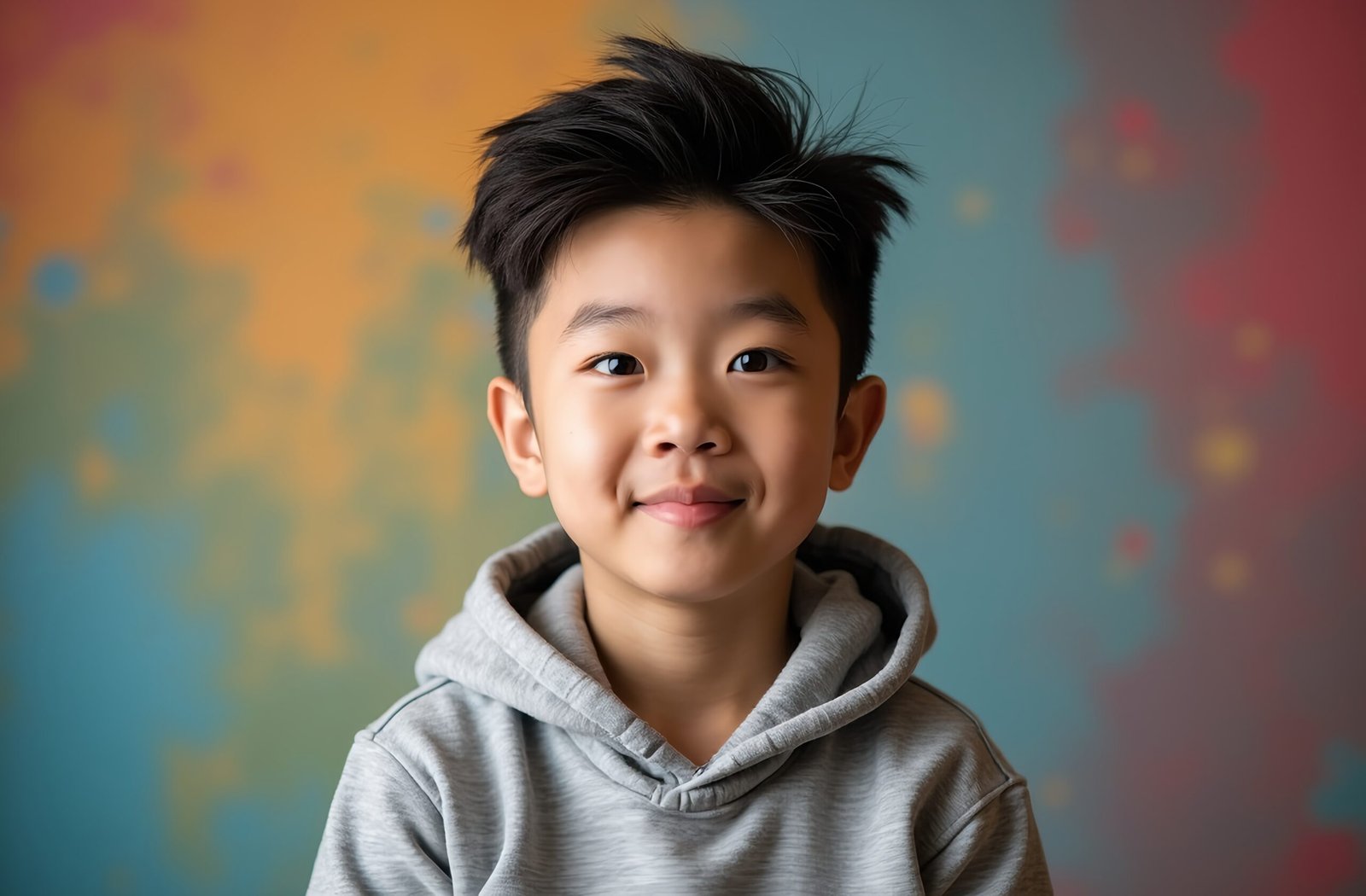 Portrait of teenage Asian boy with stylish modern hairstyle showing confident youth expression