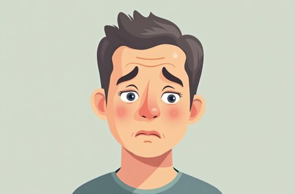 Vector cartoon avatar of a middle-aged man with a tired sleepy face