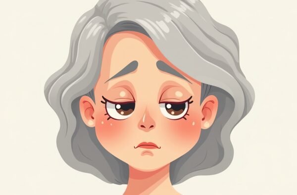 Vector avatar of a middle aged woman with a tired sleepy face