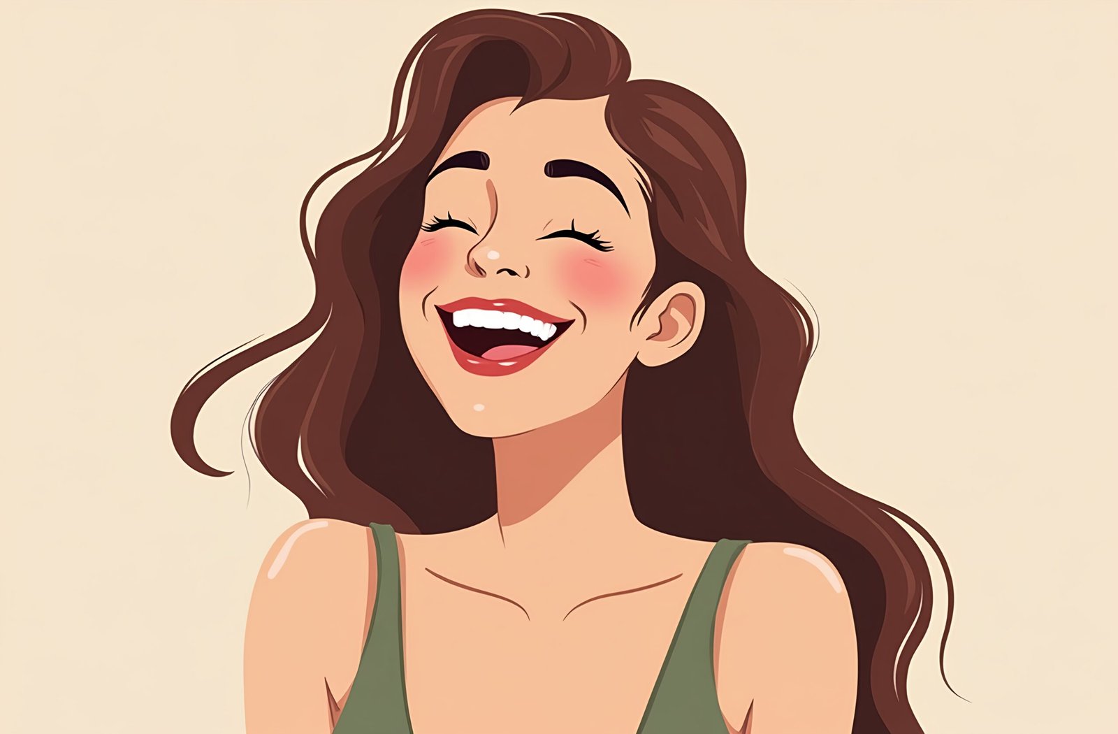 Vector avatar of a woman laughing with closed eyes and head tilted back—ideal for expressive character and design visuals
