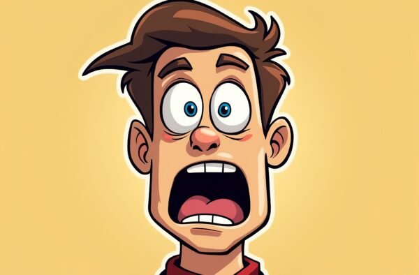 Vector style cartoon face of a surprised man with open eyes and mouth