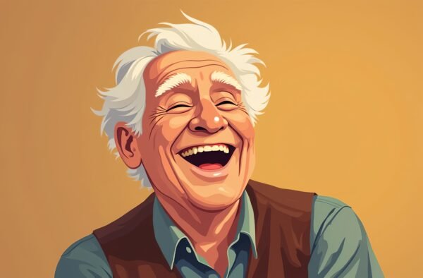 portrait of an elderly man laughing heartily cartoon style - Image 1