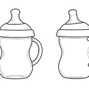 Outlined sippy cup in line-art vector style, front view and side view, for educational or catalog use