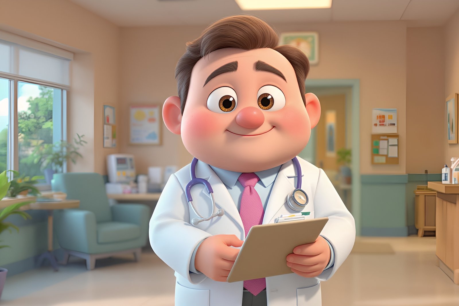 3D cartoon doctor character with large head and expressive face—free image for medical, educational or branding visuals.