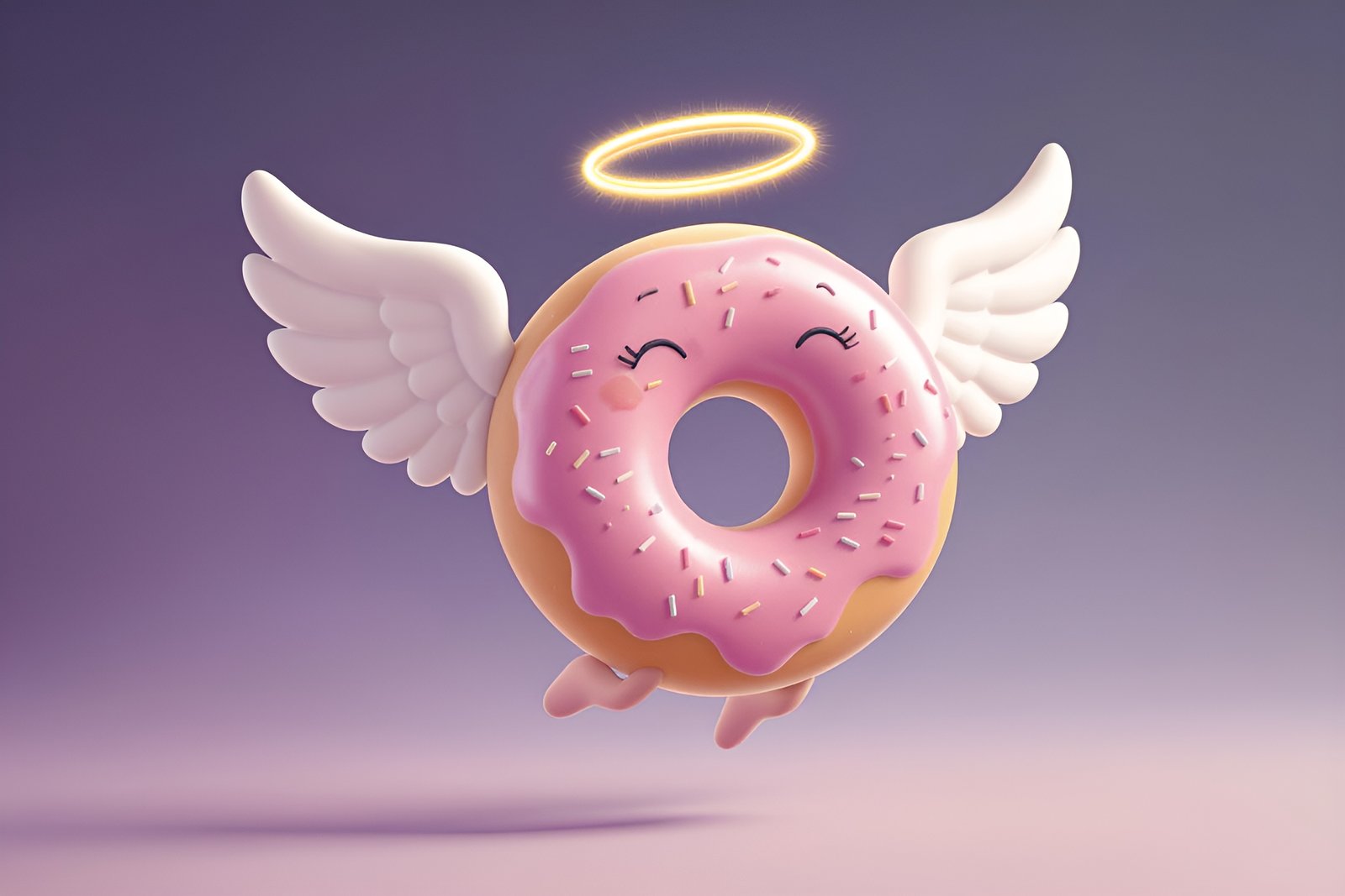 3D cartoon donut with angel wings flying—free illustration for kids’ content or playful dessert visuals.