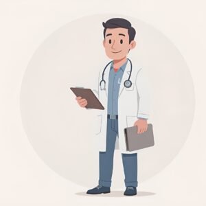 Flat vector illustration of a male doctor in professional attire—free graphic for healthcare or medical visuals.
