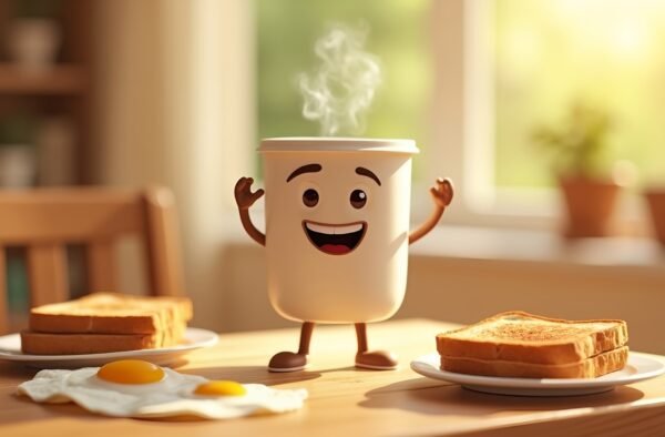 cartoon 3D coffee cup character dancing