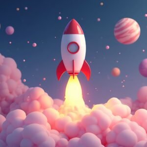 3D cartoon rocket ship launching—ideal for kids’ space theme, branding and fun visuals