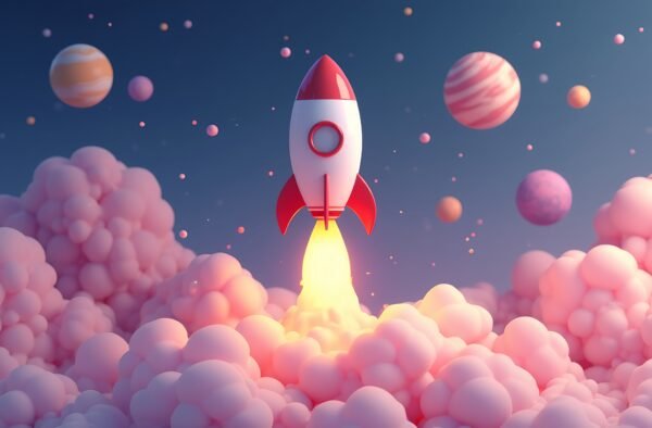 rocket ship launching 3D cartoon