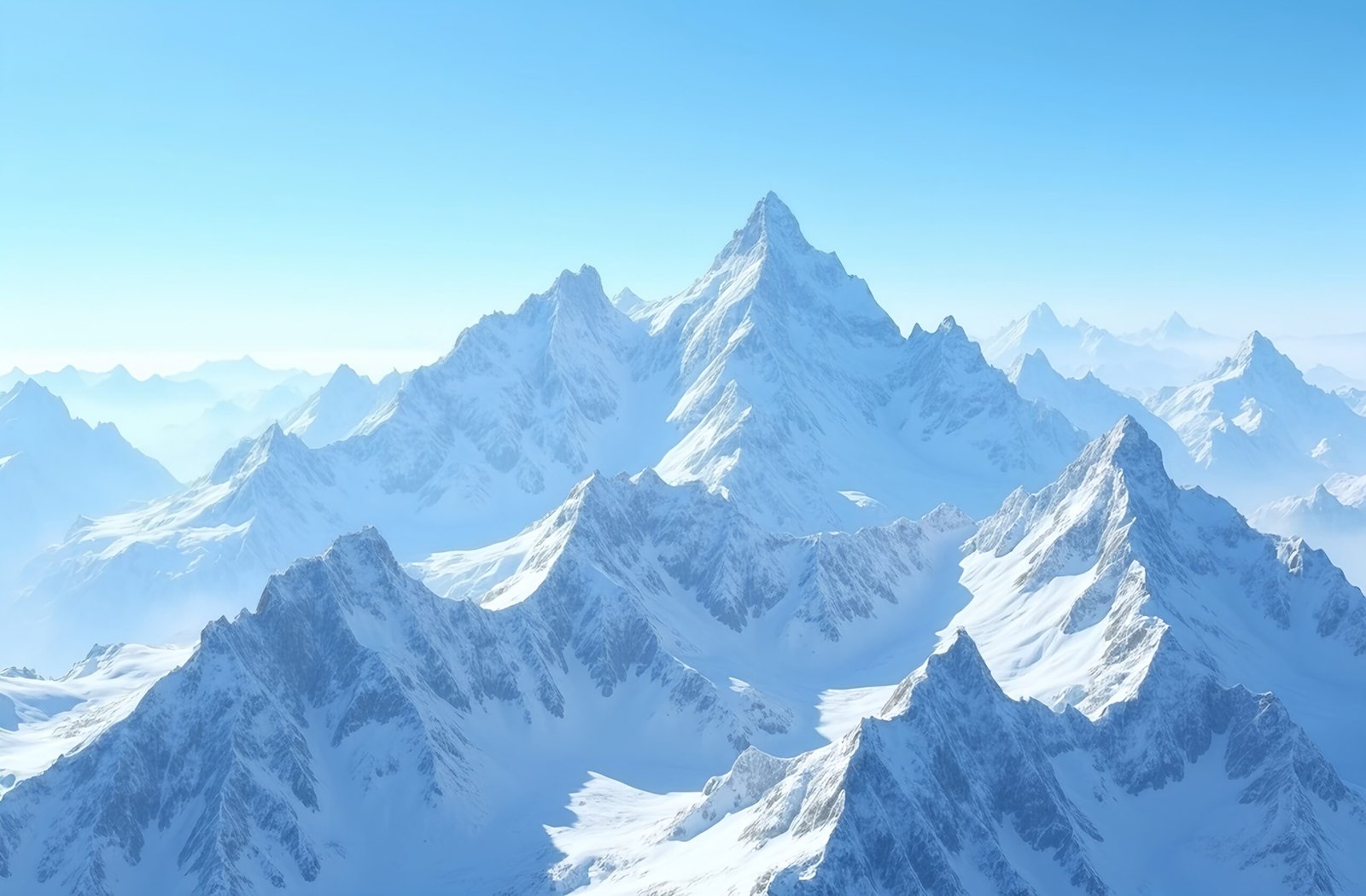 Snowy mountain peaks under a clear blue sky—scenic landscape photo