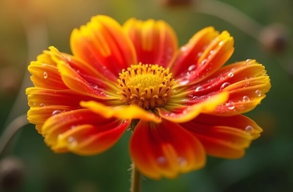 close up of blanket flower with morning dew
